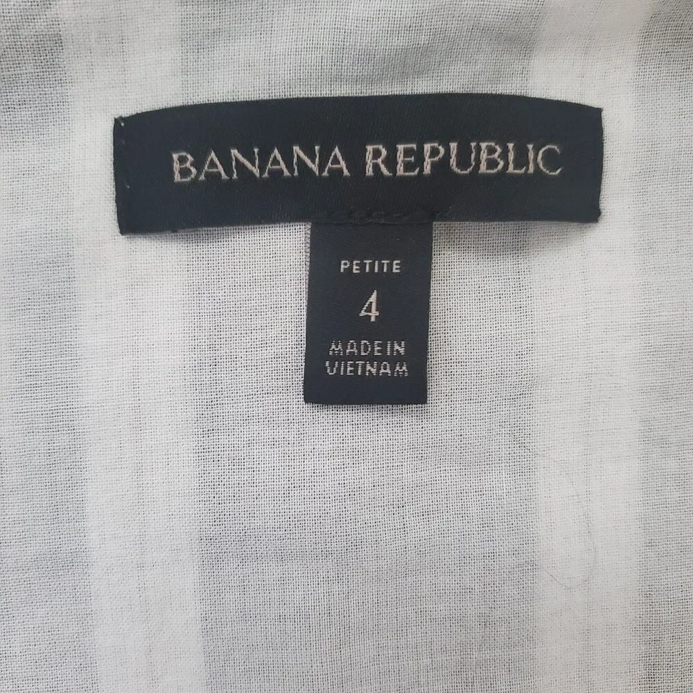 Banana Republic Women's Romper Size 4 Petite Striped Cotton Linen Tie Pockets